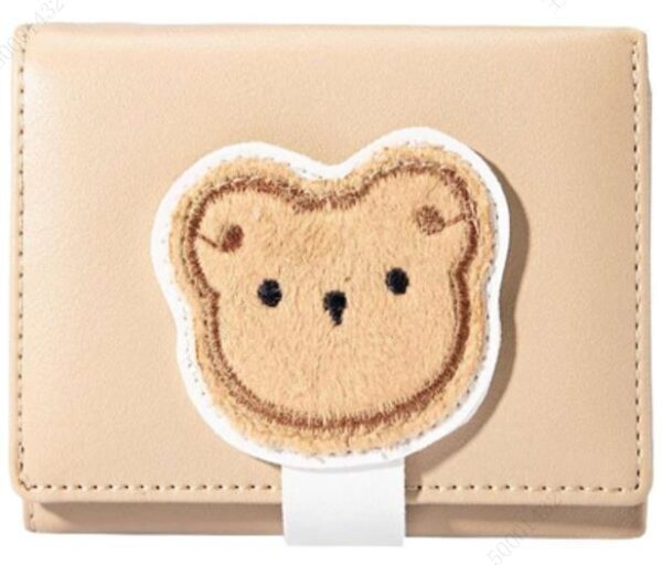 Women's Cute Fuzzy Bear Short Trifold Wallet(Apricot)