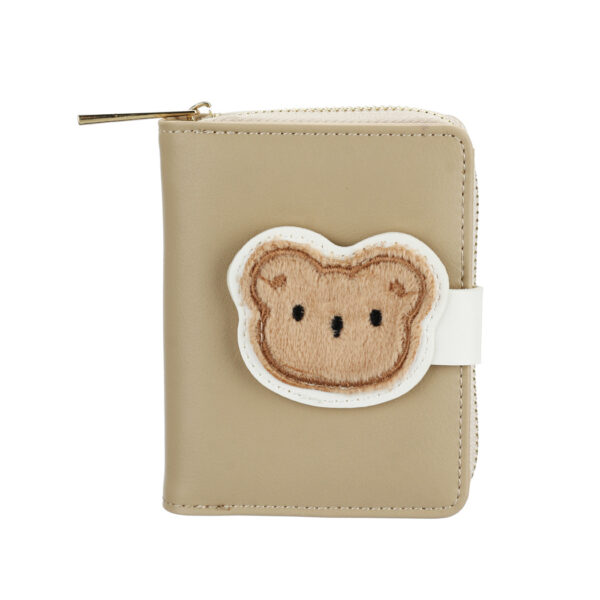 Women's Cute Fuzzy Bear Zip Around Short Bifold Wallet(Apricot)