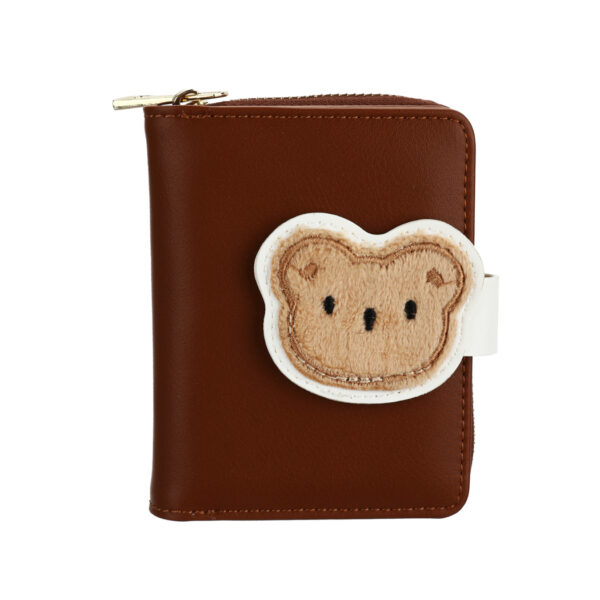 Women's Cute Fuzzy Bear Zip Around Short Bifold Wallet(Brown)