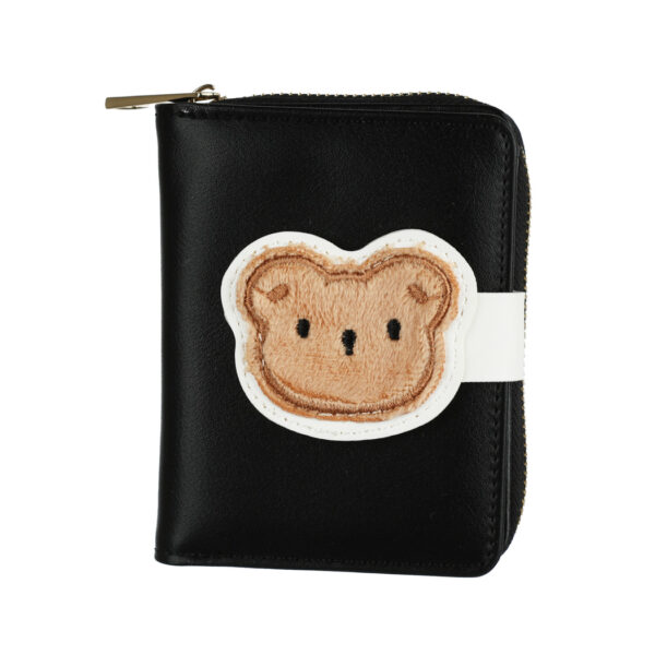 Women's Cute Fuzzy Bear Zip Around Short Bifold Wallet(Black)